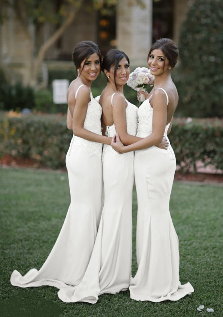 Lumidress Sweetheart Satin Long Bridesmaid Dresses With Lace Appliques