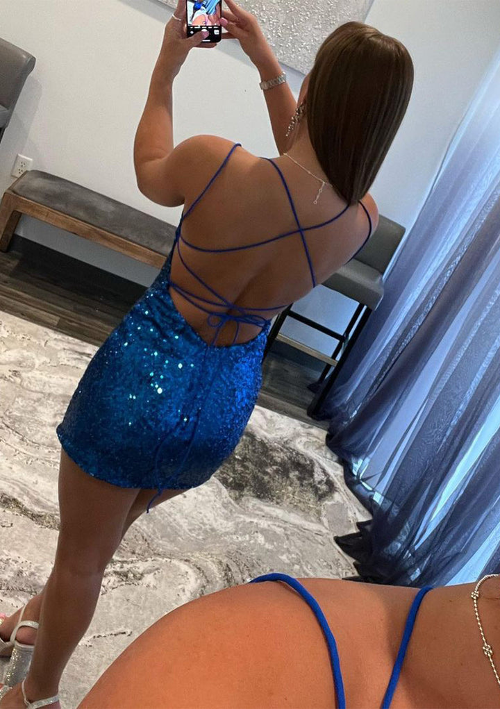Lumidress Chic Sequined Scoop Neck Sleeveless Sheath Mini Homecoming Dress
