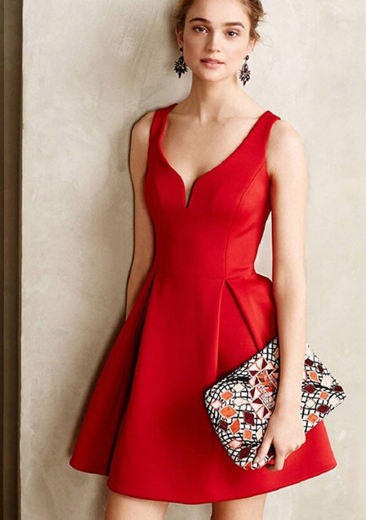 Lumidress Elegant A-Line V-Neck Satin Mini Homecoming Dress