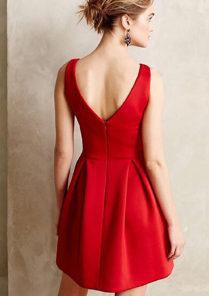 Lumidress Elegant A-Line V-Neck Satin Mini Homecoming Dress