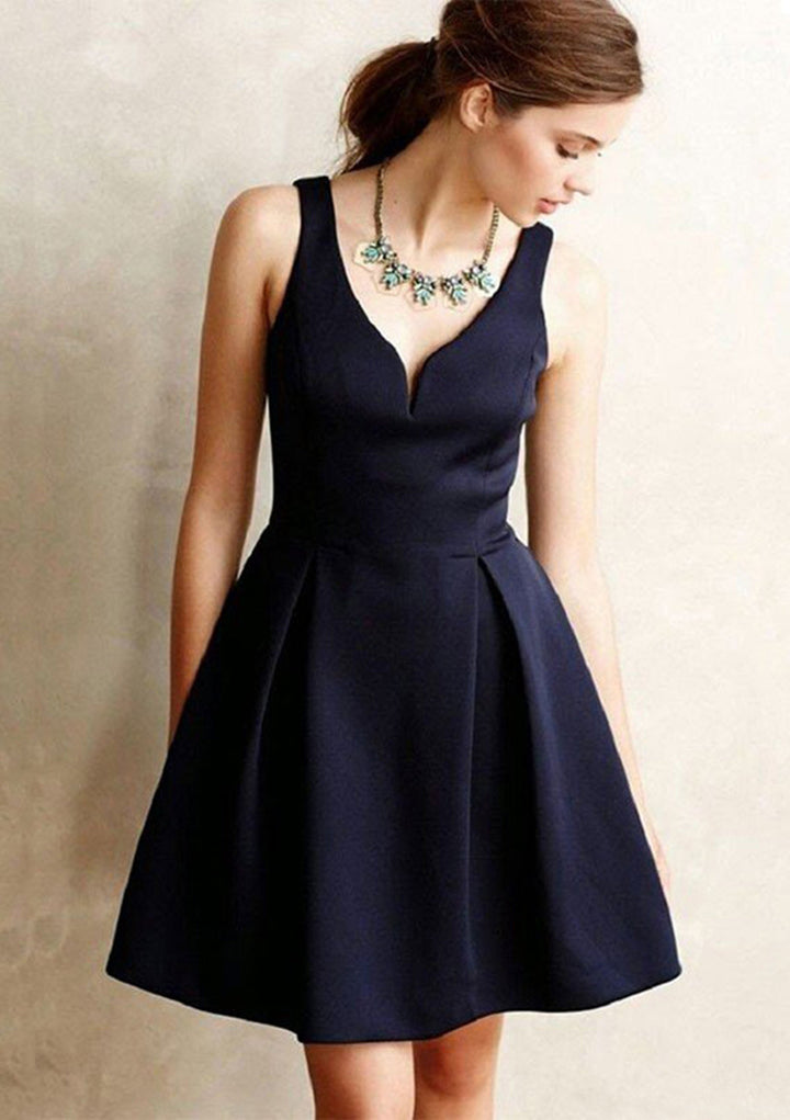 Lumidress Elegant A-Line V-Neck Satin Mini Homecoming Dress
