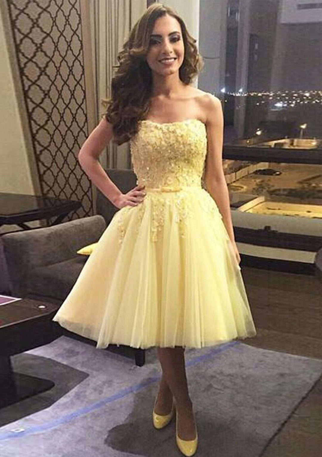 Lumidress A-Line Sweetheart Sleeveless Tulle Homecoming Dress with Beaded Appliqués