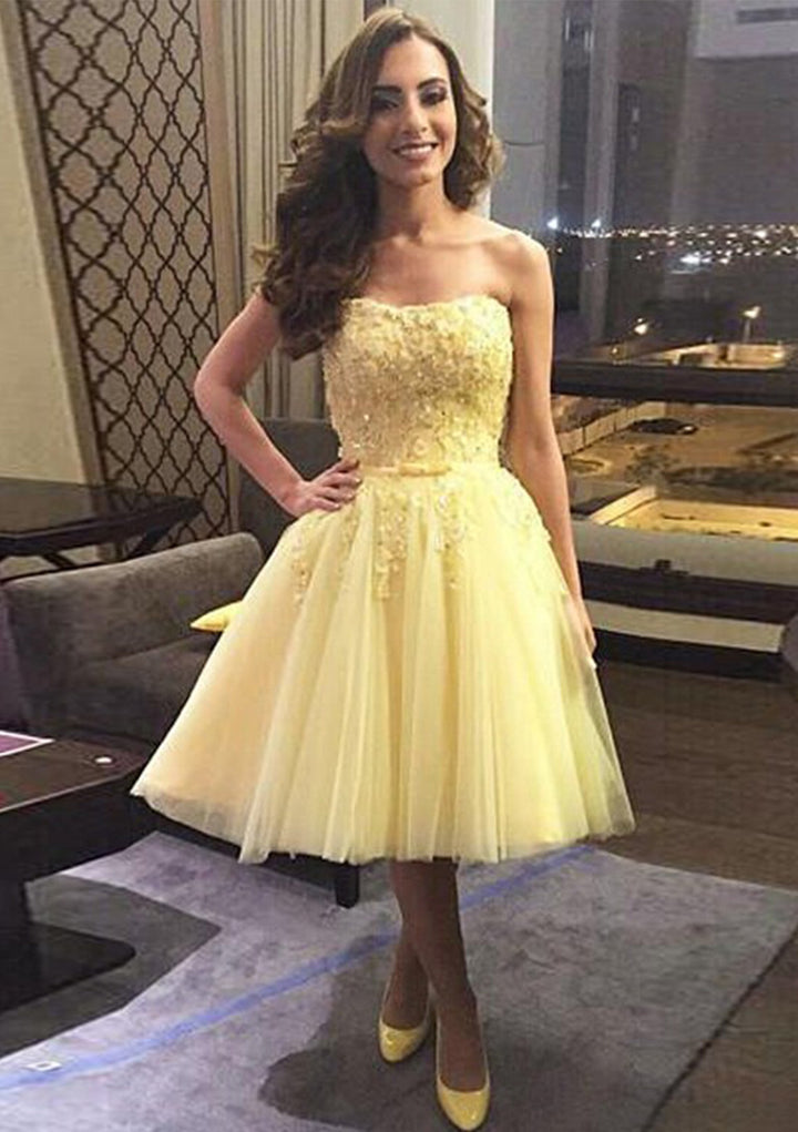 Lumidress A-Line Sweetheart Sleeveless Tulle Homecoming Dress with Beaded Appliqués