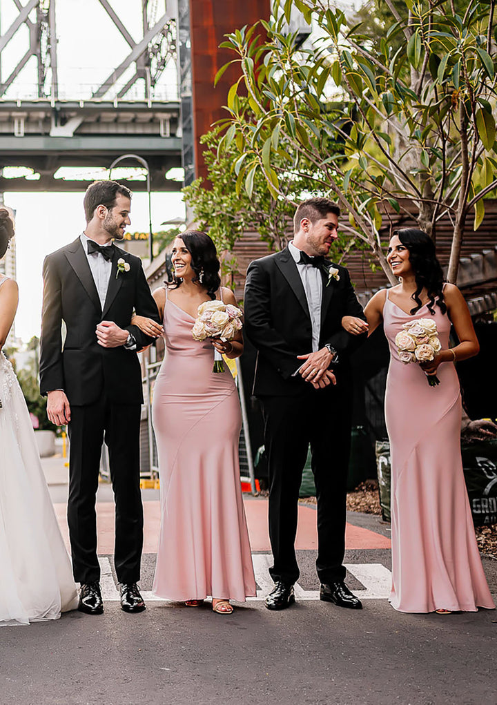Lumidress Pink Spaghetti Straps Sheath / Column Bridesmaid Dress with Pleated
