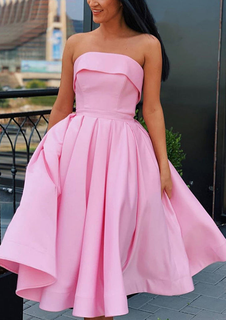 Lumidress Chic Satin Off-the-Shoulder A-Line Tea-Length Homecoming Dress