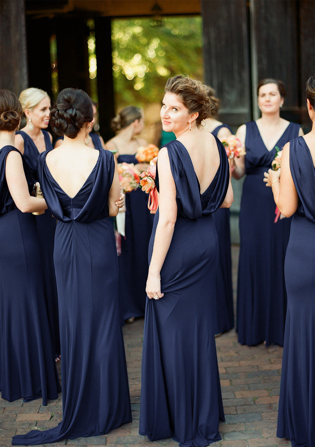 Lumidress Navy Blue Sleeveless V-Neck Long Bridesmaid Dress
