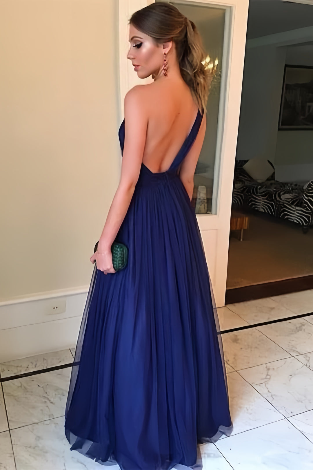 Lumidress Navy Blue One Shoulder A-Line Bridesmaid Dress