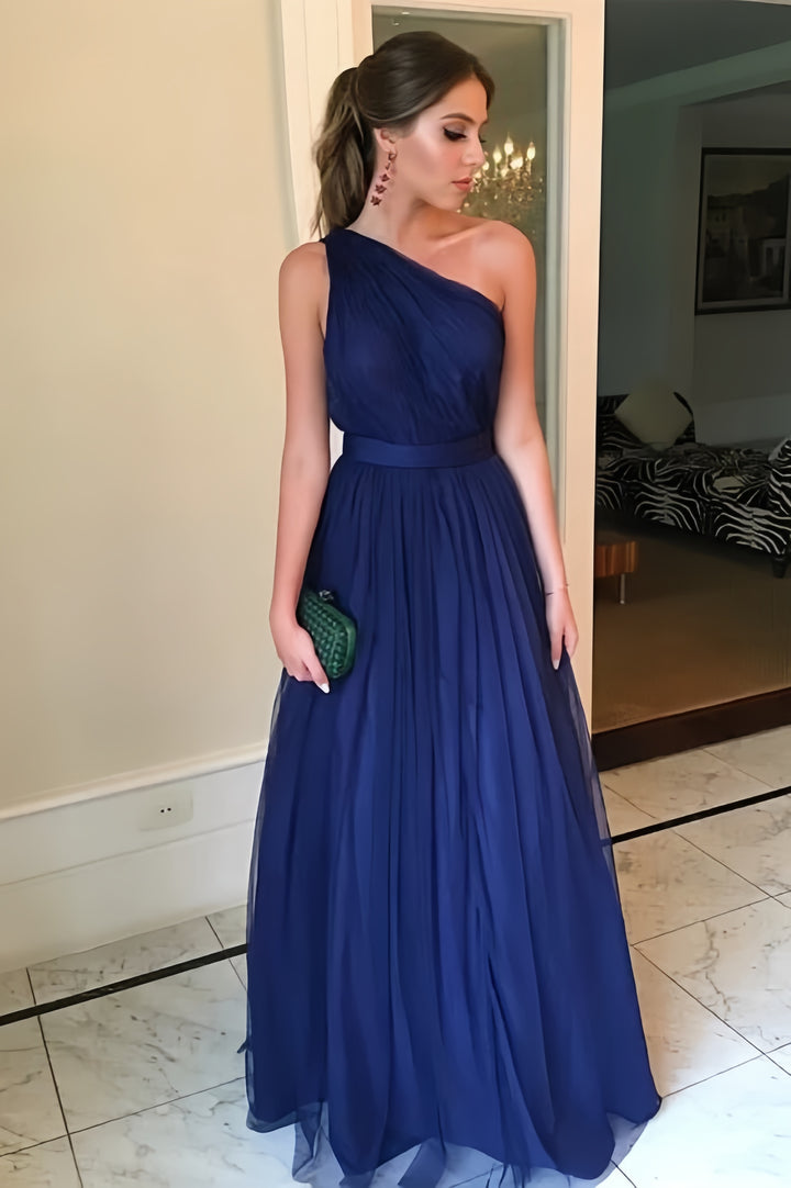 Lumidress Navy Blue One Shoulder A-Line Bridesmaid Dress