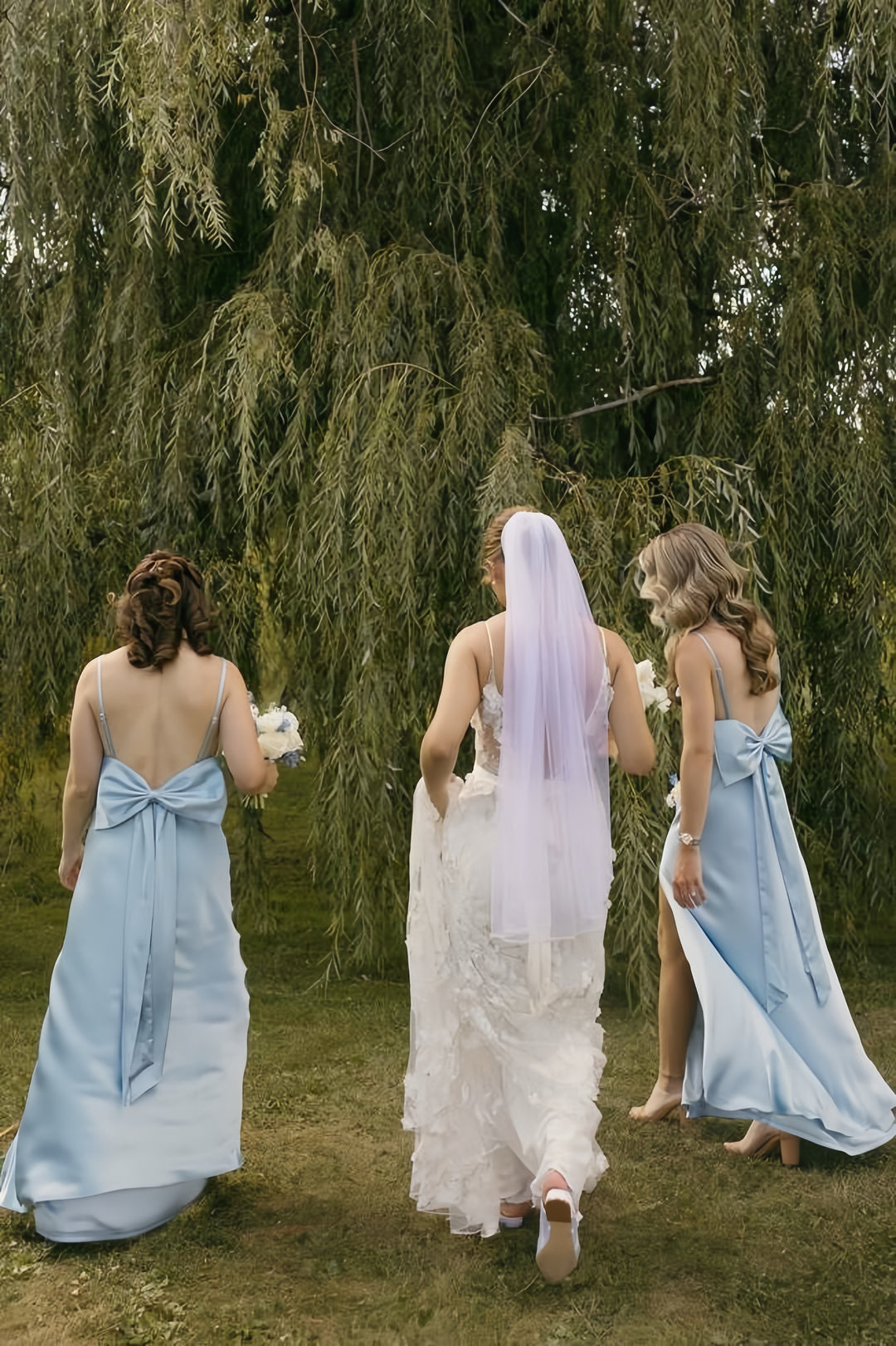 Lumidress Elegant Blue Satin Spaghetti Strap Bridesmaid Dress with Slit