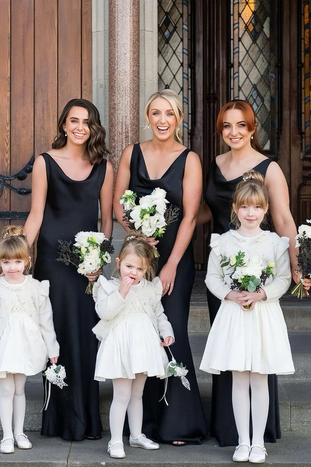 Lumidress Black Satin Cowl Neck Sleeveless Long Bridesmaid Gown