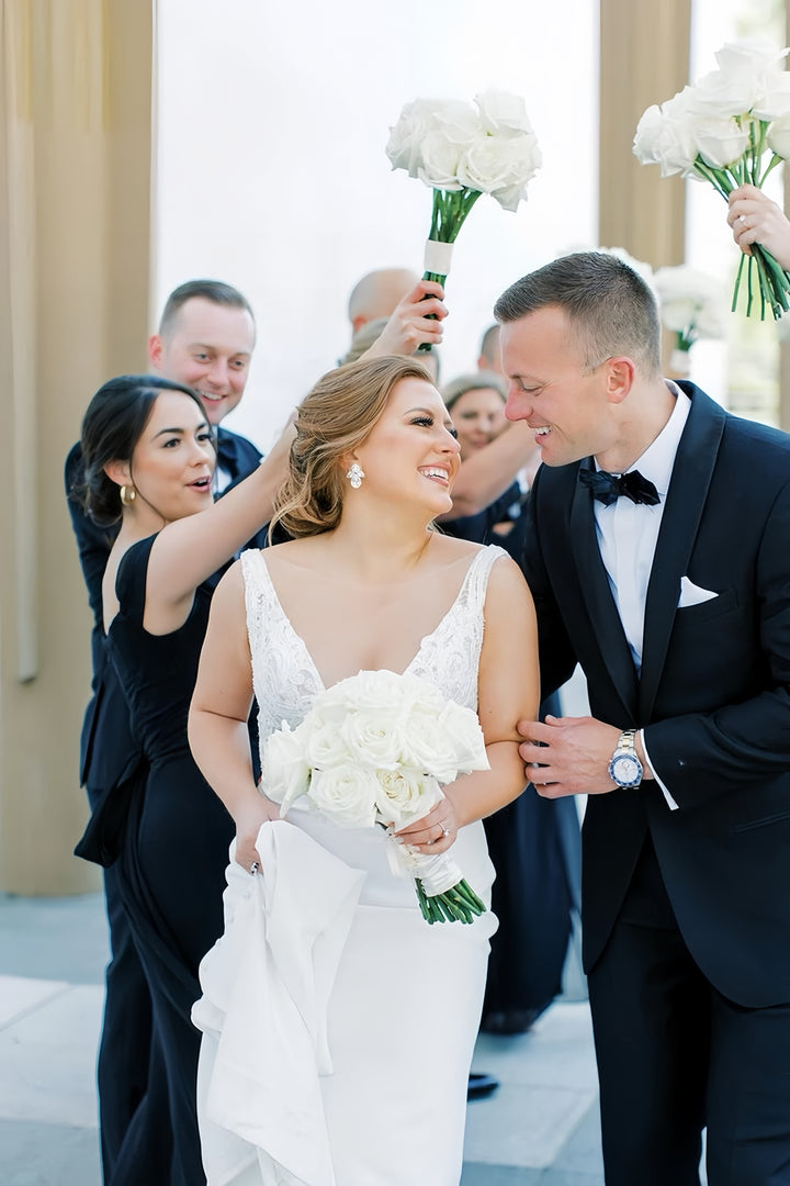 Lumidress Black Off-Shoulder Chiffon Bridesmaid Gown with V-Neck and Side Slit