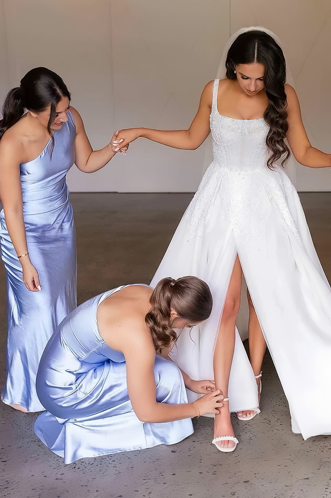 Lumidress Graceful Blue One-Shoulder Satin Pleated Formal Bridesmaid Dress