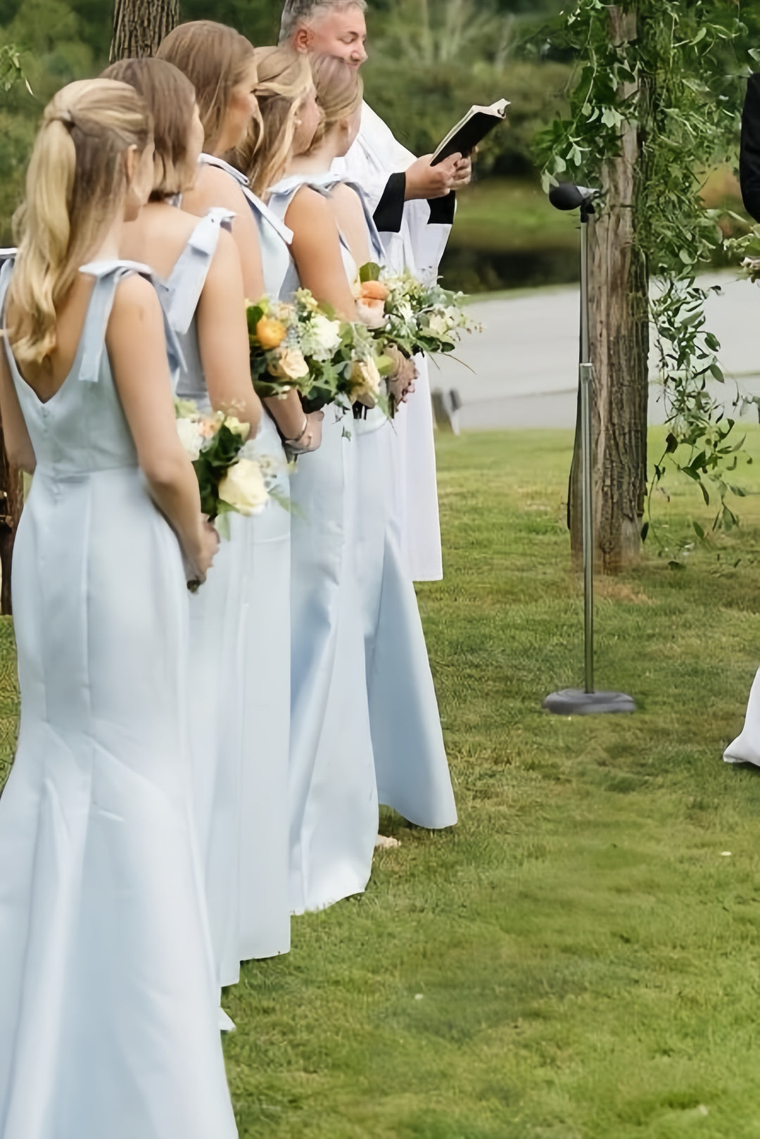Lumidress Elegant Satin Sleeveless Mermaid Bridesmaid Dress with Slit and Bow Straps