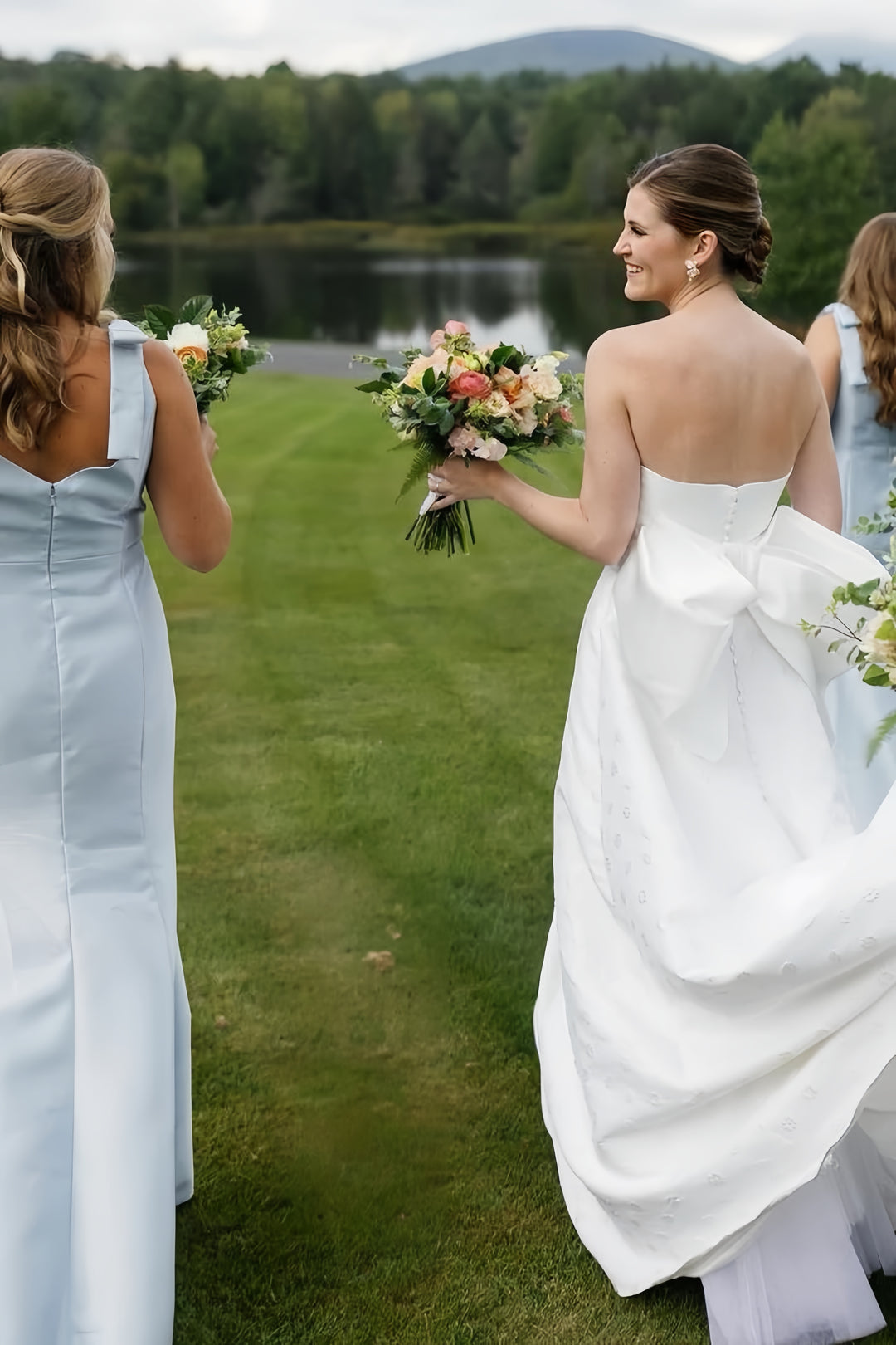 Lumidress Elegant Satin Sleeveless Mermaid Bridesmaid Dress with Slit and Bow Straps