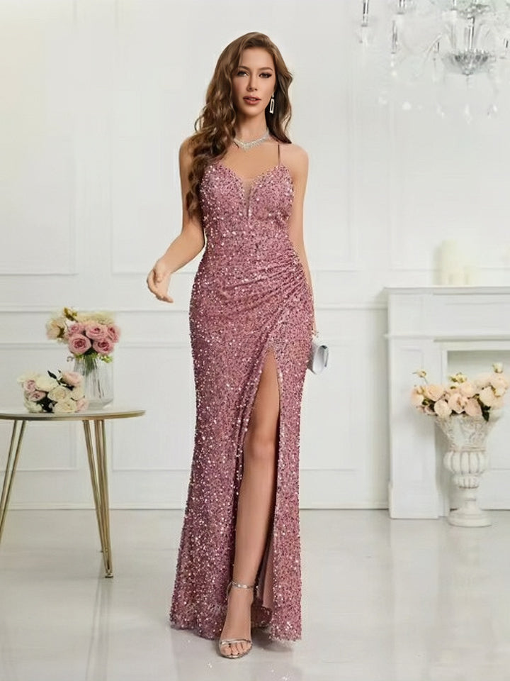 Lumidress Sheath / Column Sweetheart Split Thigh Sequins Prom Dress