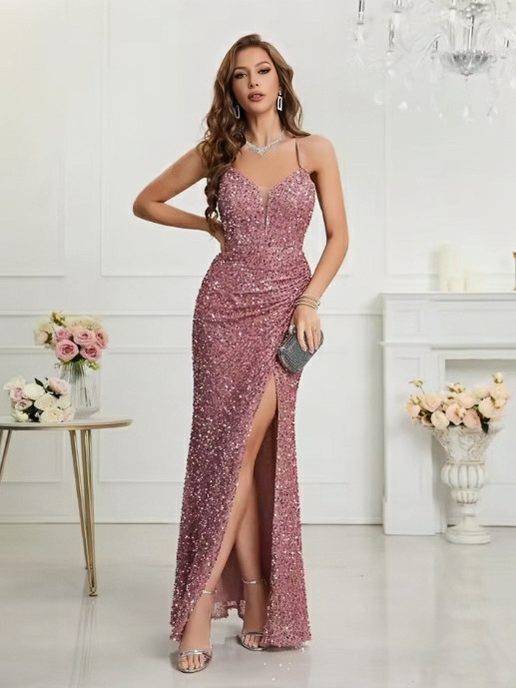 Lumidress Sheath / Column Sweetheart Split Thigh Sequins Prom Dress
