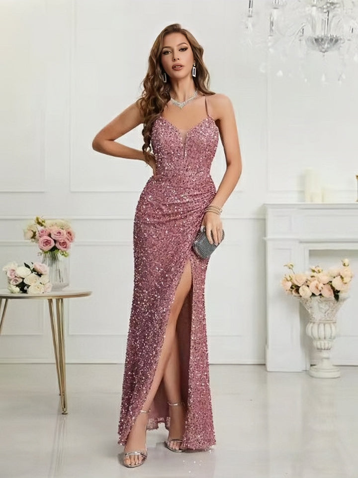 Lumidress Sheath / Column Sweetheart Split Thigh Sequins Prom Dress