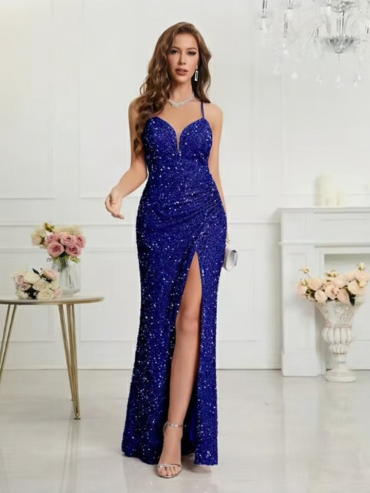 Lumidress Sheath / Column Sweetheart Split Thigh Sequins Prom Dress
