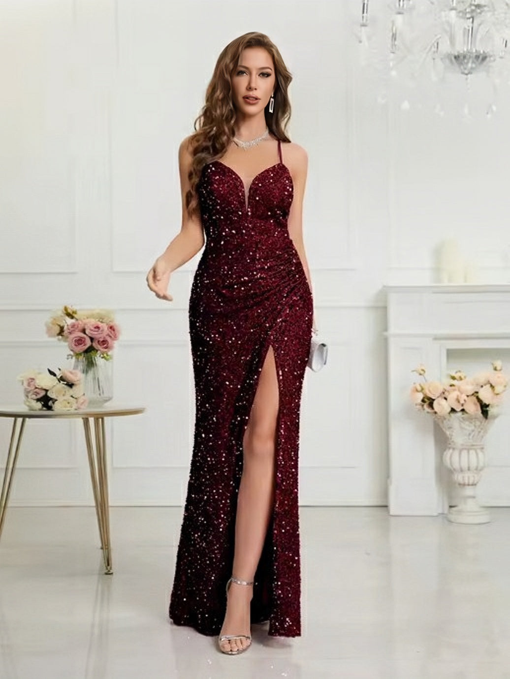 Lumidress Sheath / Column Sweetheart Split Thigh Sequins Prom Dress