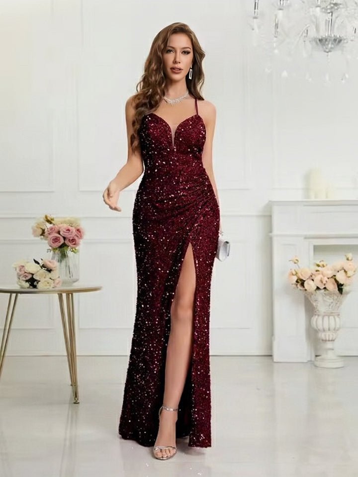Lumidress Sheath / Column Sweetheart Split Thigh Sequins Prom Dress