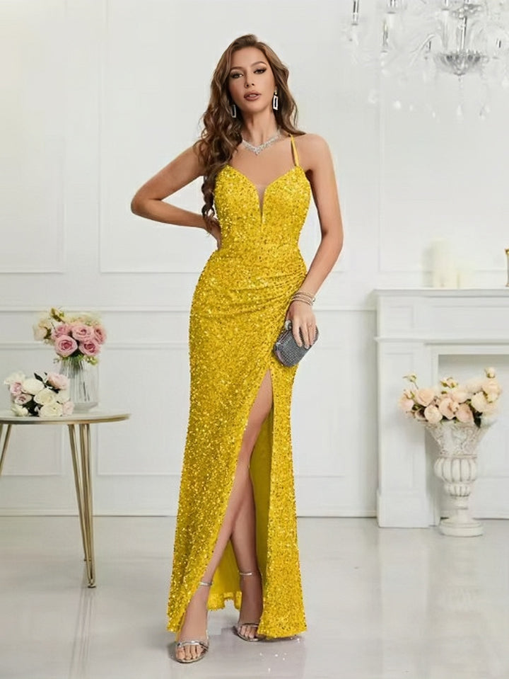 Lumidress Sheath / Column Sweetheart Split Thigh Sequins Prom Dress