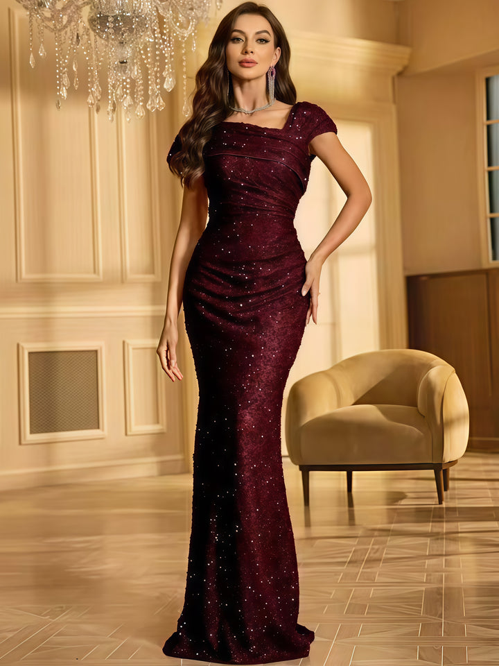 Lumidress Burgundy Glitter Sequin Mermaid Floor-Length Formal Prom Evening Dress