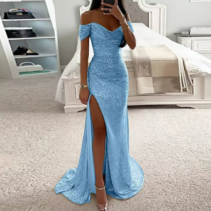 Lumidress Off-Shoulder Sequined Evening Gown with Side Slit