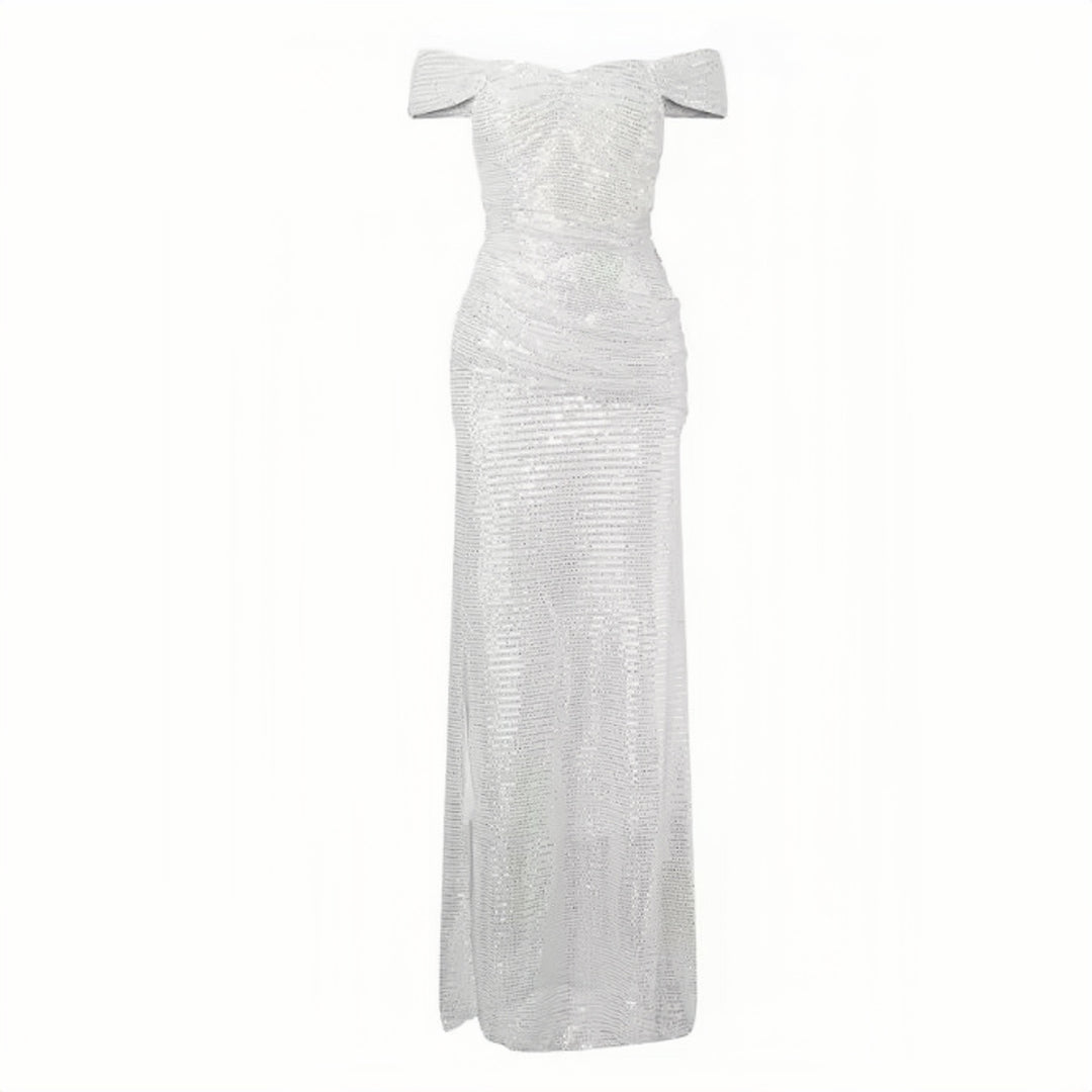 Lumidress Off-Shoulder Sequined Evening Gown with Side Slit