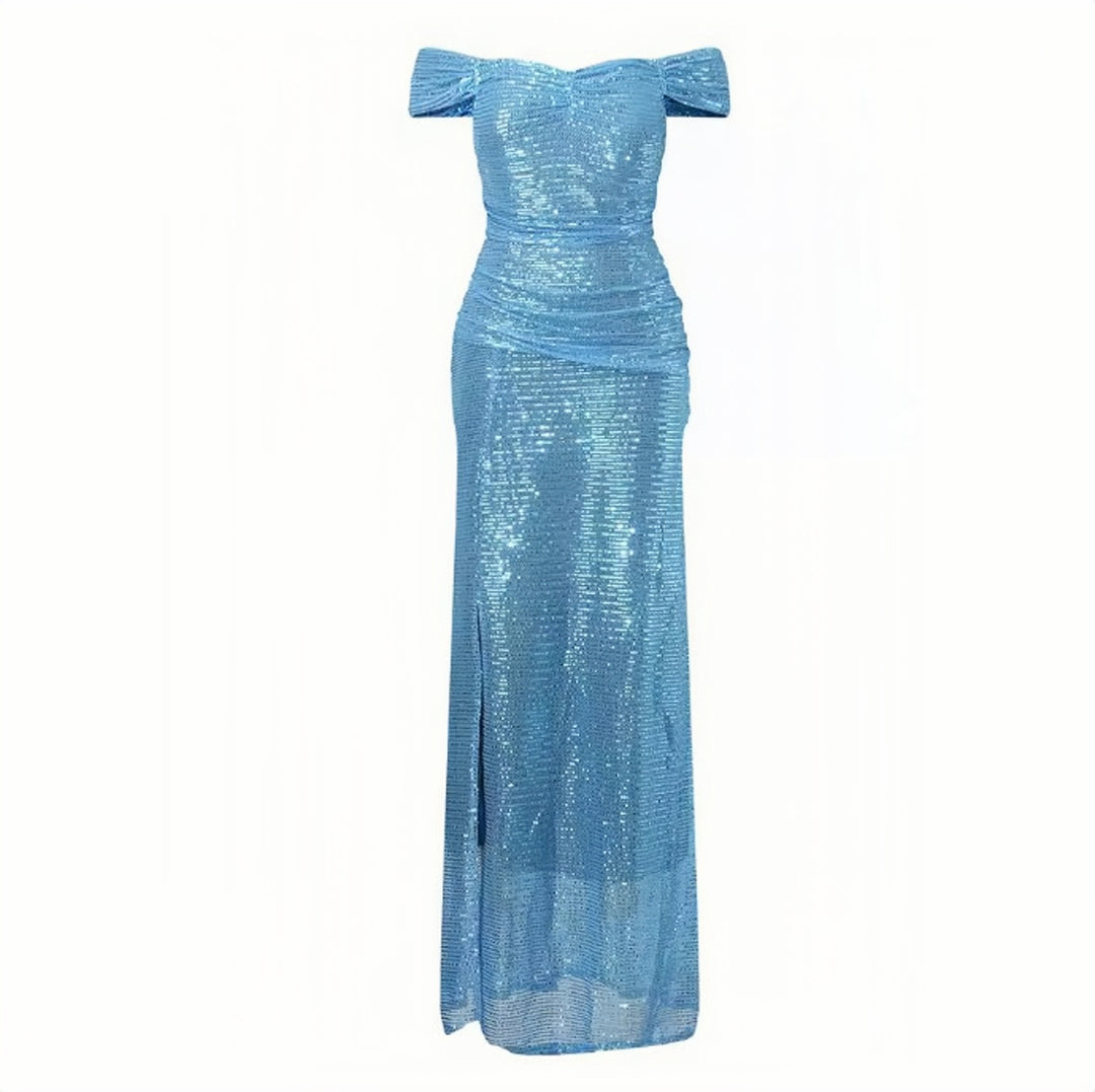 Lumidress Off-Shoulder Sequined Evening Gown with Side Slit