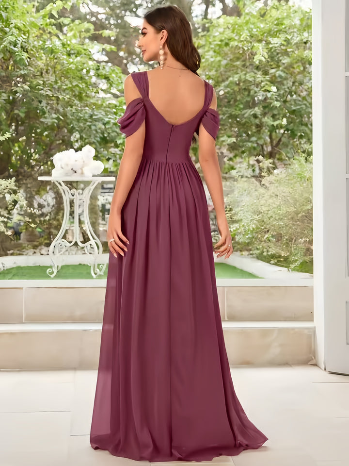 Lumidress Elegant A-Line Chiffon Evening Gown with Romantic V-Neck and Flowing Skirt