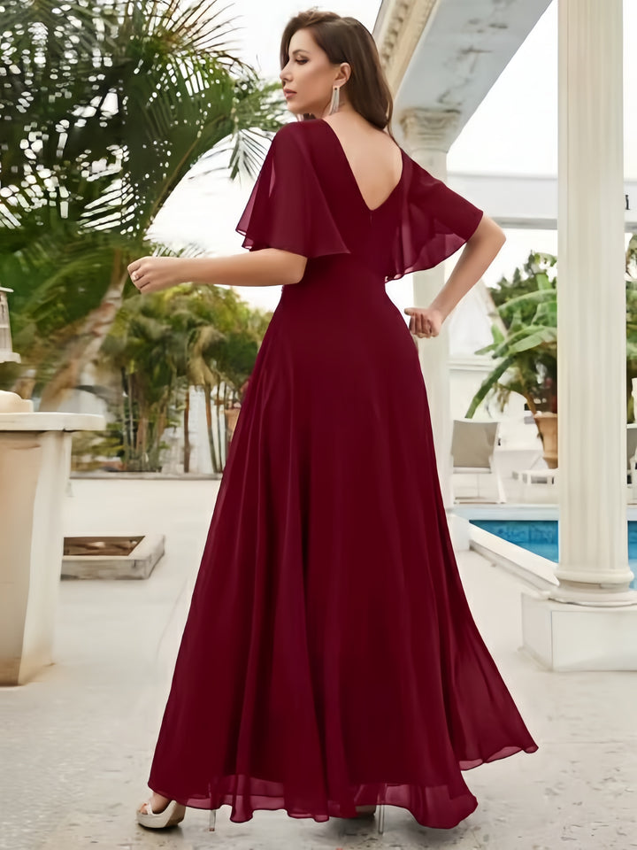 Lumidress Chiffon Floor-Length A-Line Evening Gown with Sequin Details