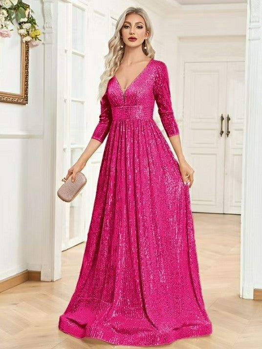 Lumidress Women V-Neck High Waist Shining Bridesmaid Dress Party Dress