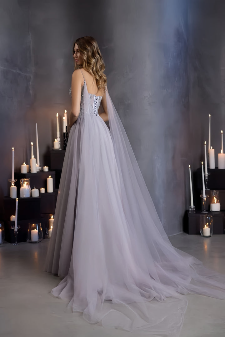 Lumidress Ethereal Elegance Tulle Evening Gown with Sweep Train