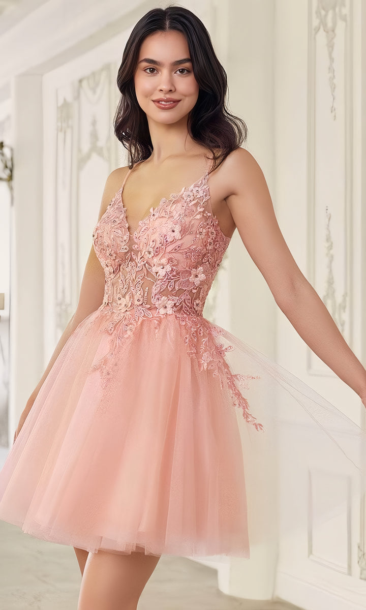 Lumidress Off-Shoulder Lace Appliques A-Line Short Tulle Cocktail Dress