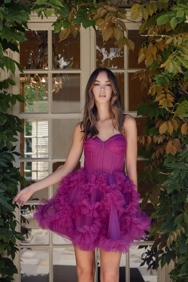 Lumidress Off-Shoulder Sleeveless Ruffled Tulle Short Prom Dress