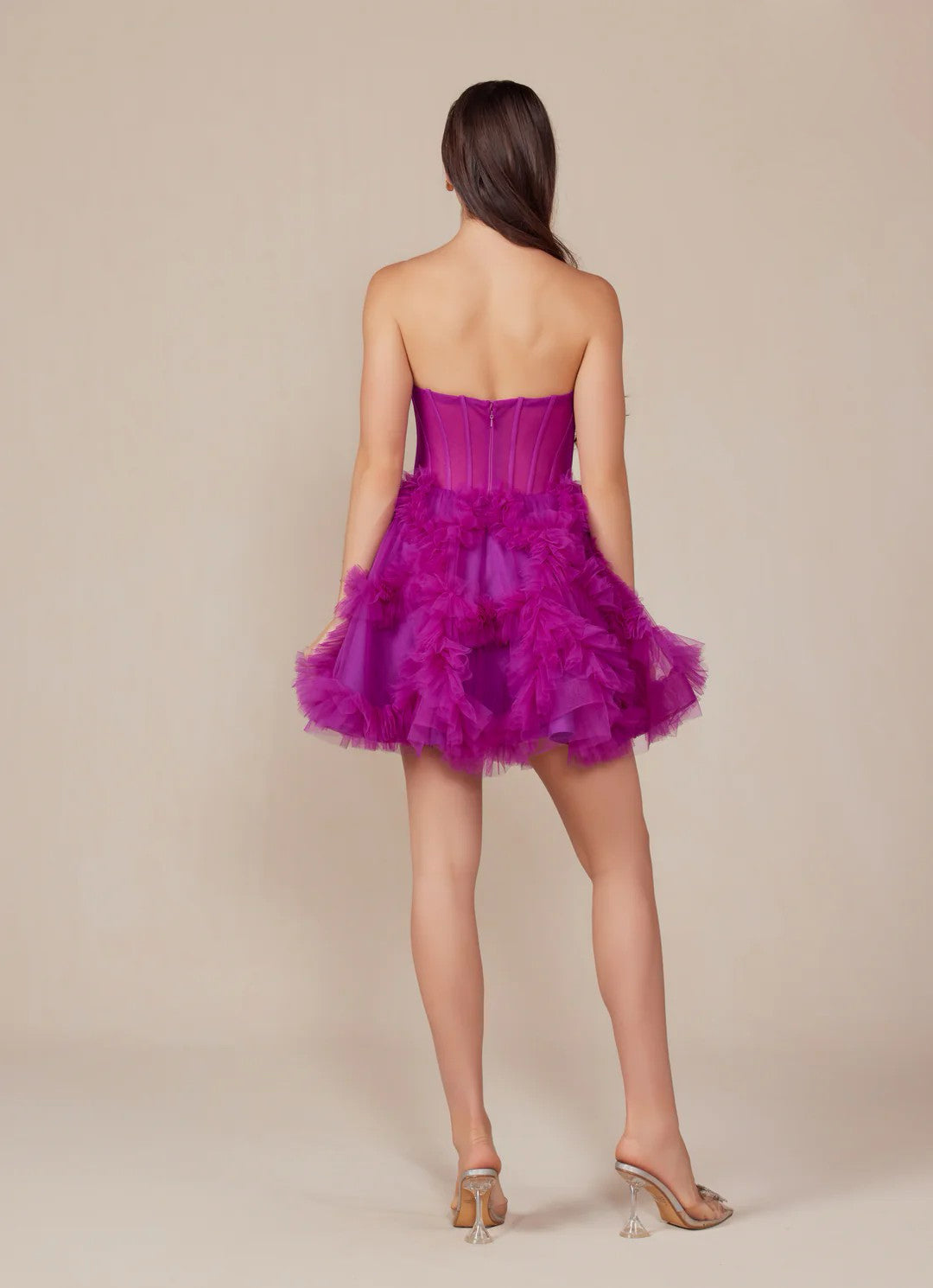 Lumidress Off-Shoulder Sleeveless Ruffled Tulle Short Prom Dress
