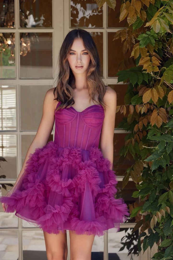 Lumidress Off-Shoulder Sleeveless Ruffled Tulle Short Prom Dress