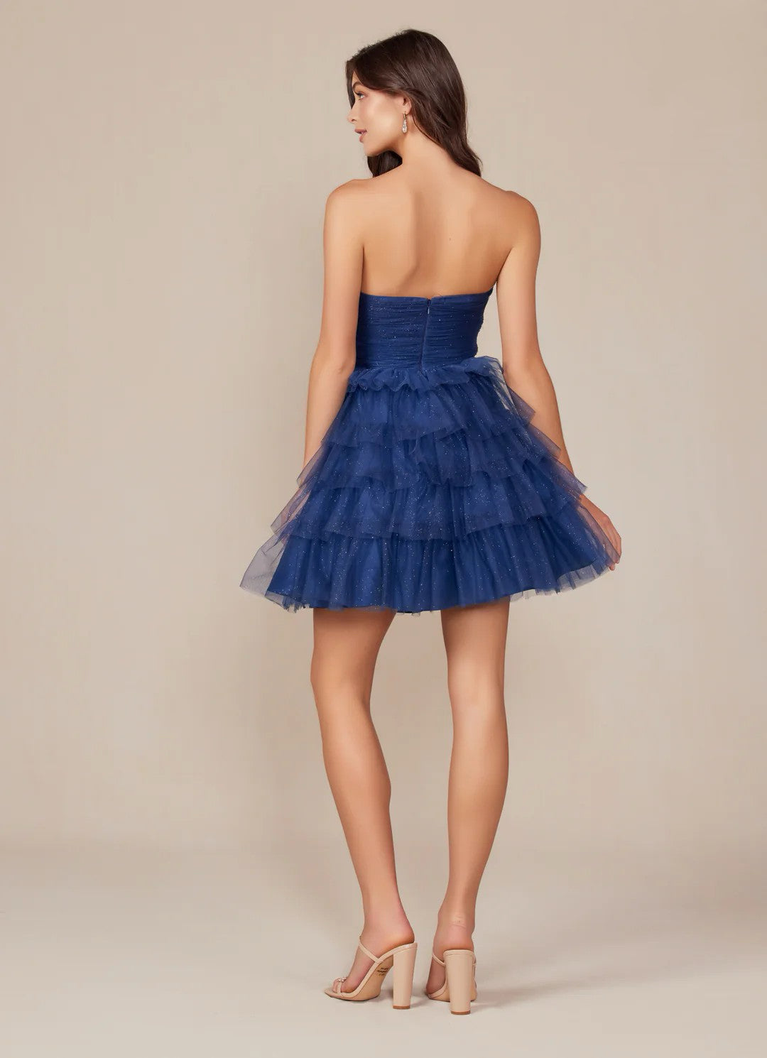 Lumidress Glitter Tulle Short Strapless Tiered Dress for Special Occasion