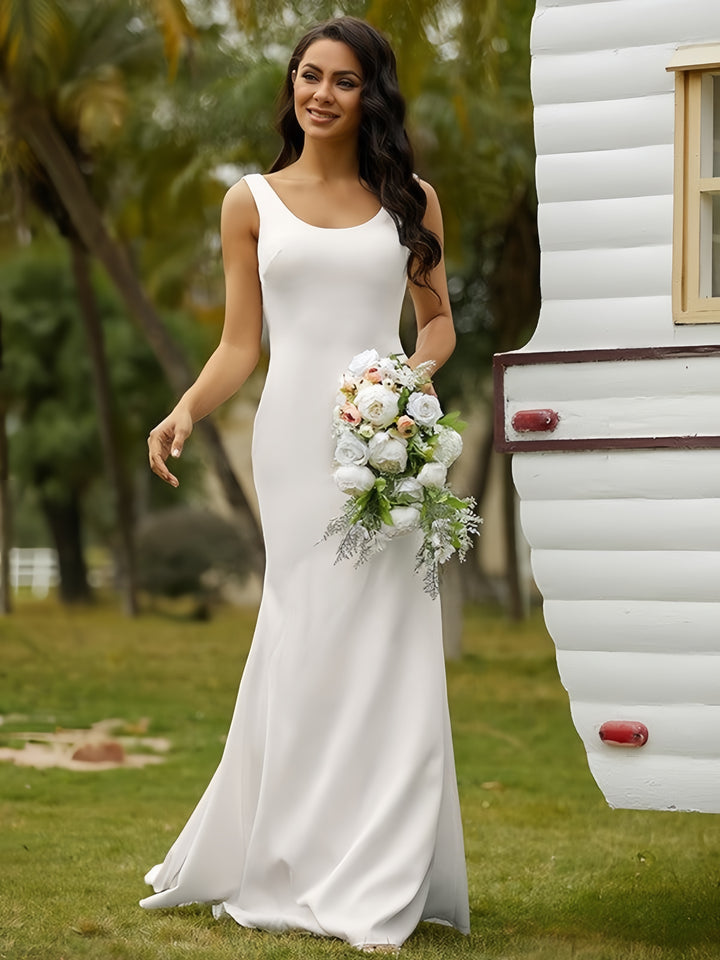 Lumidress Sleeveless Sheath/Column Satin Wedding Dress with Bow