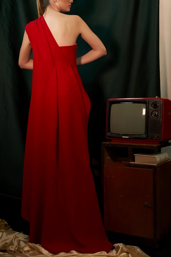 Lumidress Elegant One-Shoulder Chiffon Floor-Length Evening Dress with Ruched Detail
