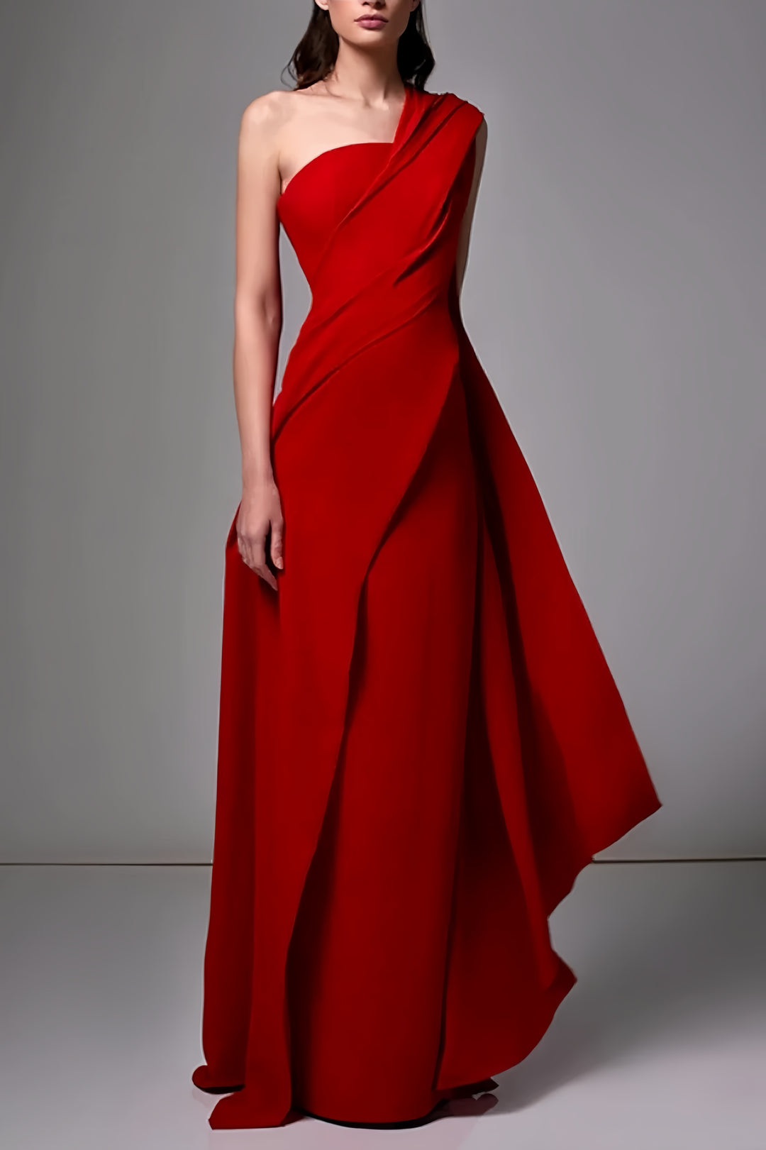 Lumidress Elegant One-Shoulder Chiffon Floor-Length Evening Dress with Ruched Detail