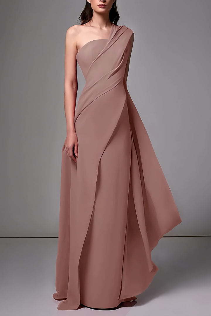 Lumidress Elegant One-Shoulder Chiffon Floor-Length Evening Dress with Ruched Detail