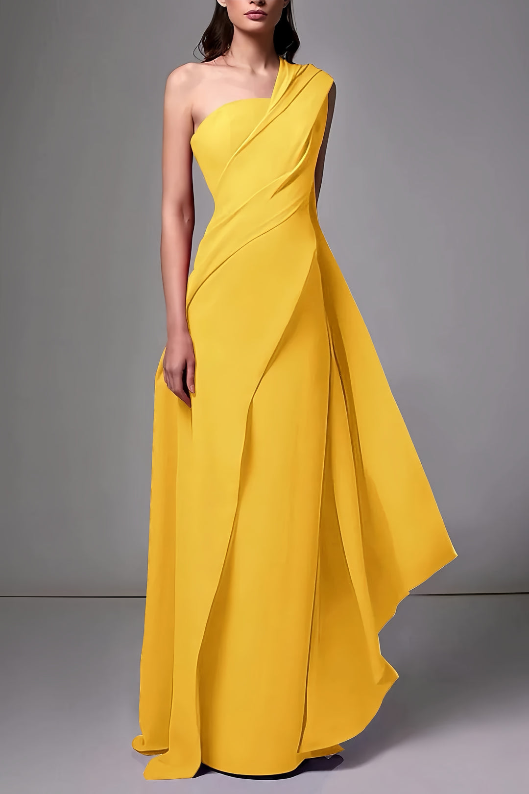 Lumidress Elegant One-Shoulder Chiffon Floor-Length Evening Dress with Ruched Detail