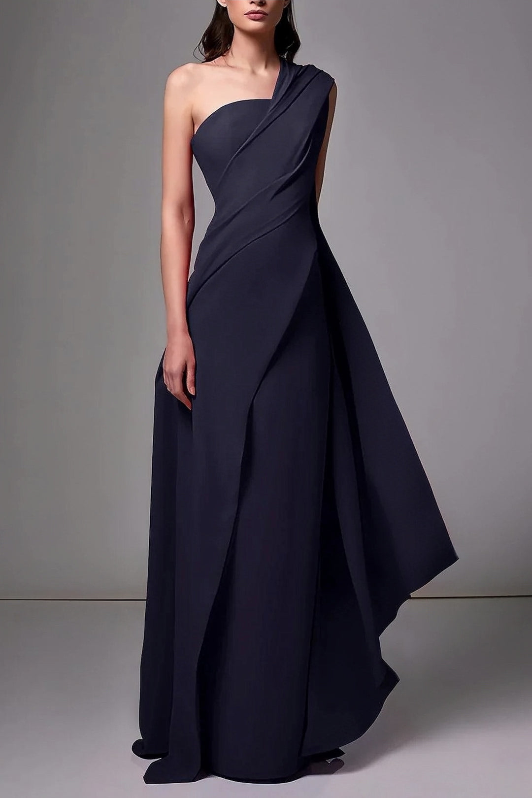 Lumidress Elegant One-Shoulder Chiffon Floor-Length Evening Dress with Ruched Detail