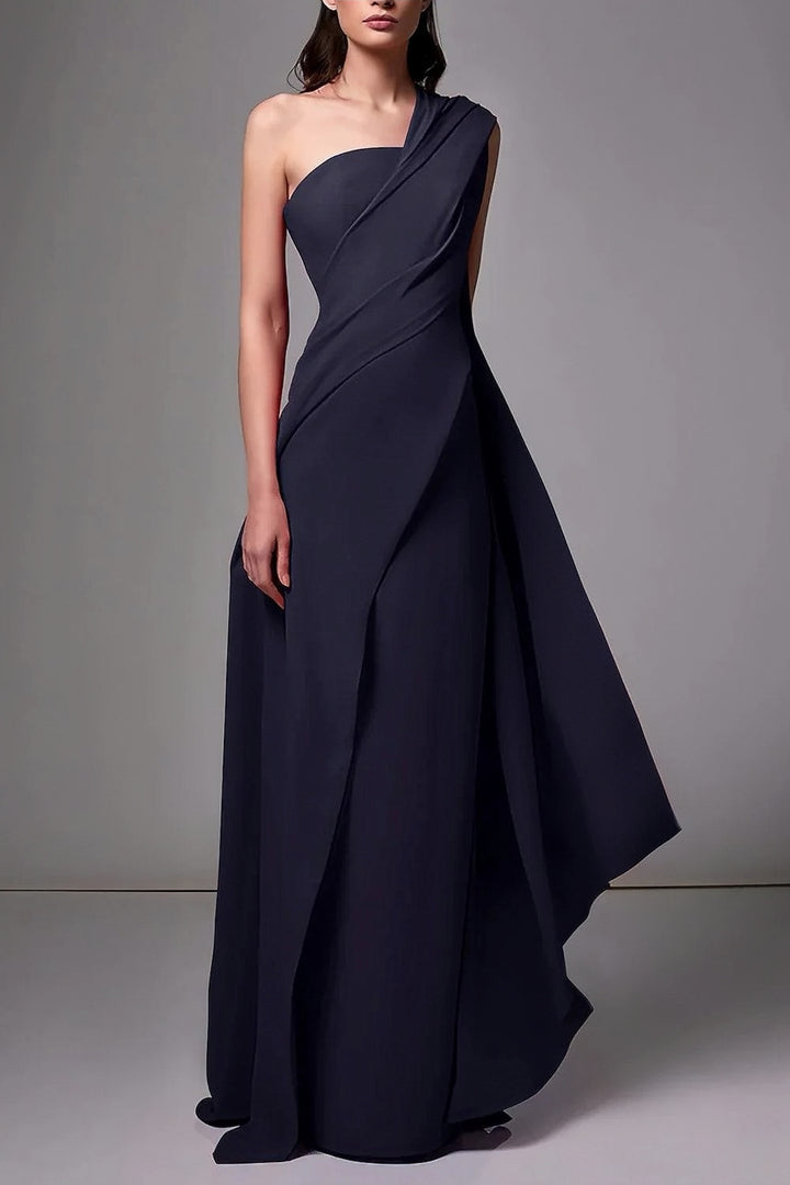 Lumidress Elegant One-Shoulder Chiffon Floor-Length Evening Dress with Ruched Detail