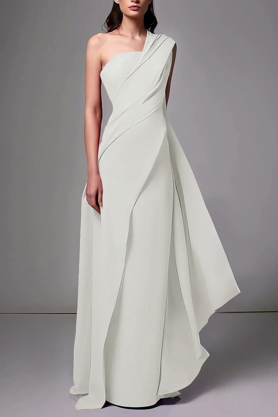 Lumidress Elegant One-Shoulder Chiffon Floor-Length Evening Dress with Ruched Detail