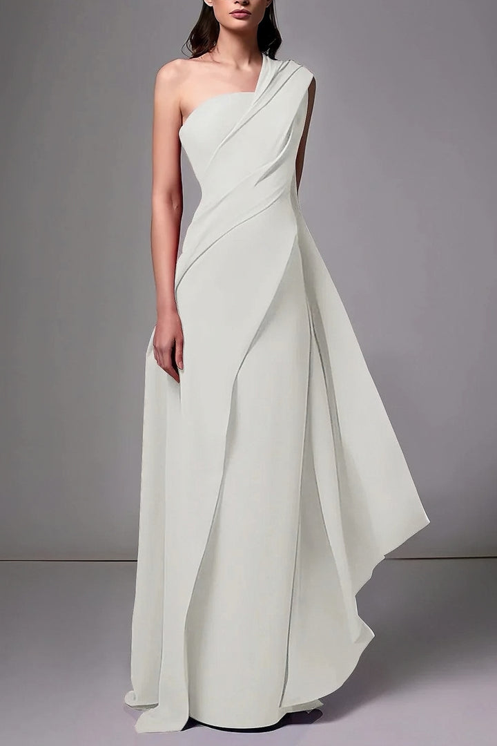 Lumidress Elegant One-Shoulder Chiffon Floor-Length Evening Dress with Ruched Detail