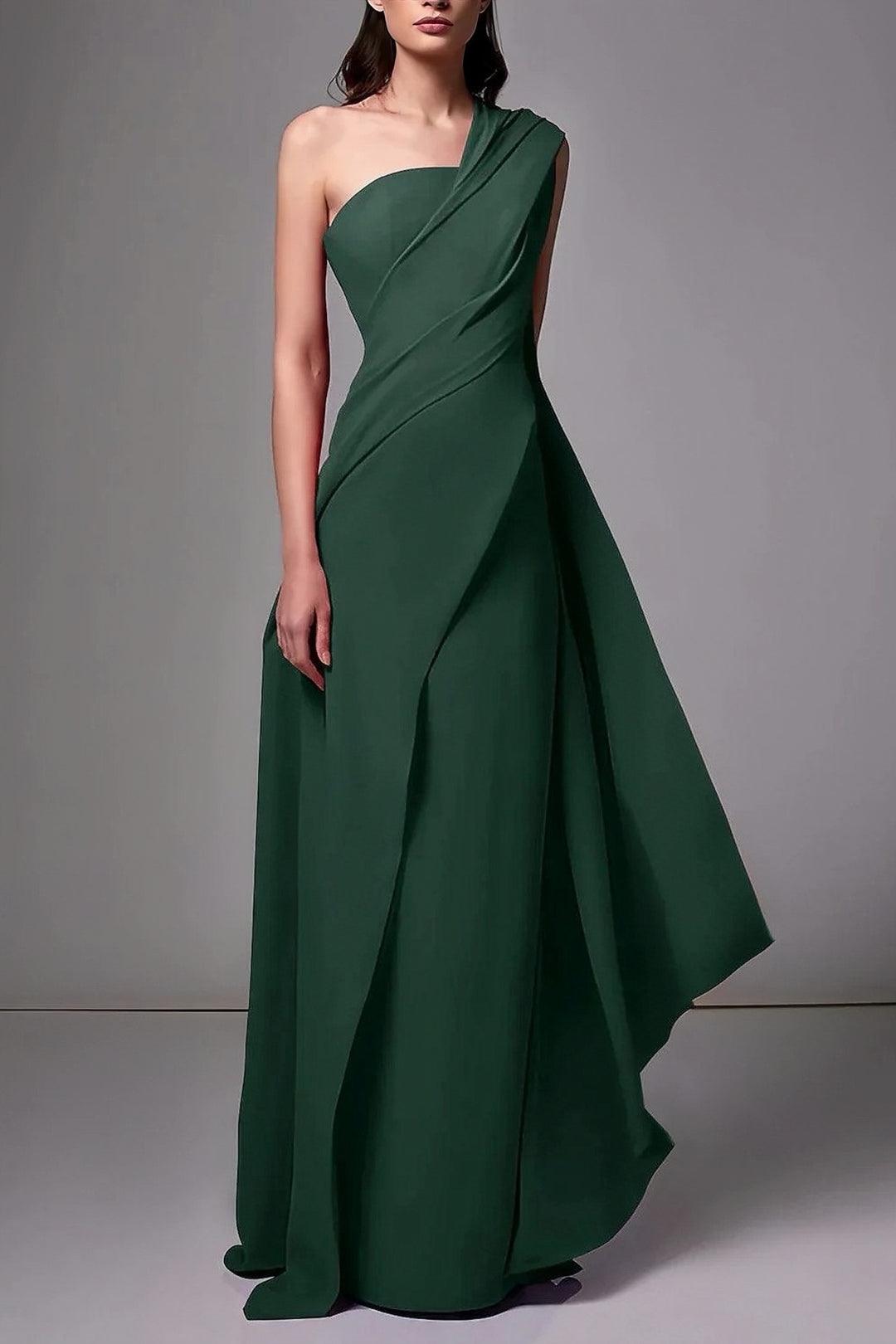 Lumidress Elegant One-Shoulder Chiffon Floor-Length Evening Dress with Ruched Detail