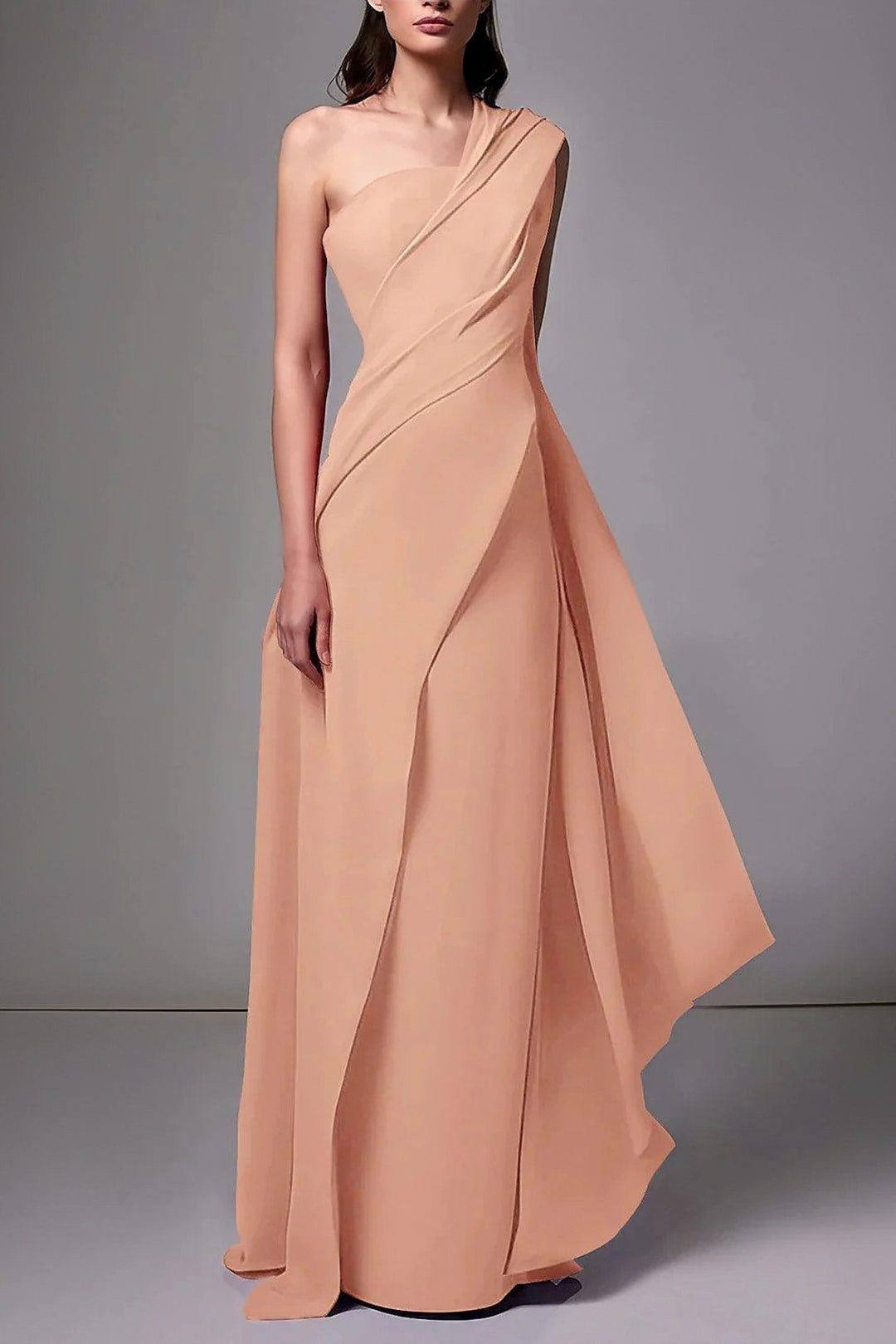 Lumidress Elegant One-Shoulder Chiffon Floor-Length Evening Dress with Ruched Detail