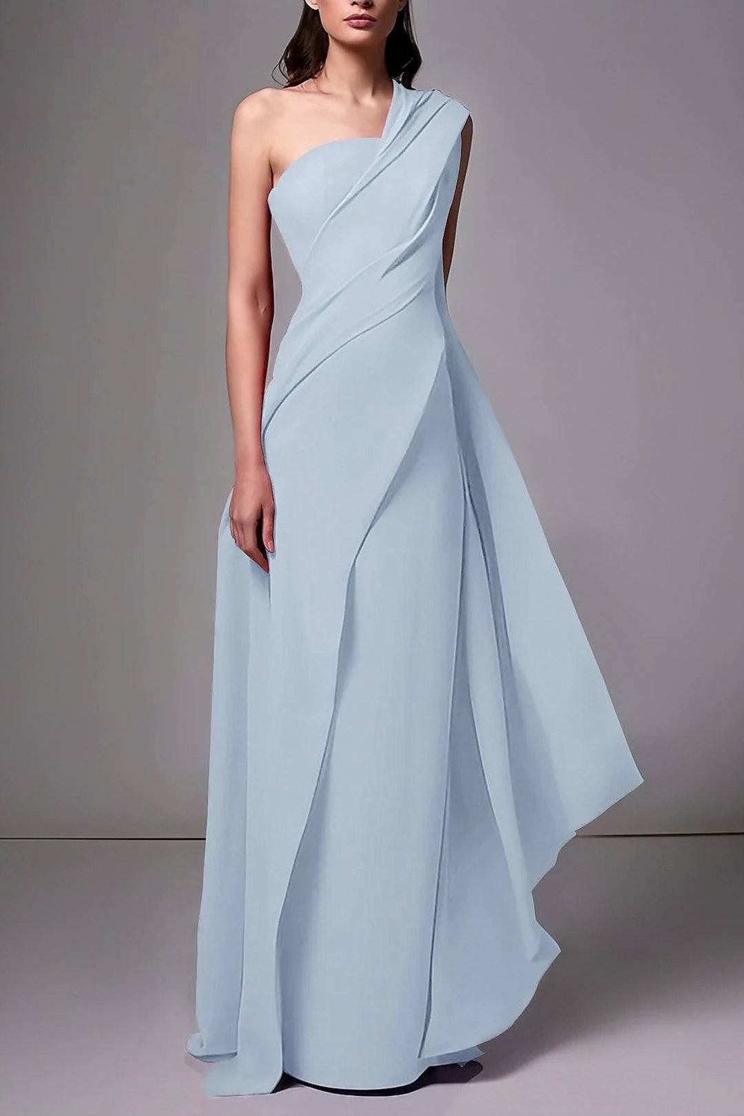 Lumidress Elegant One-Shoulder Chiffon Floor-Length Evening Dress with Ruched Detail